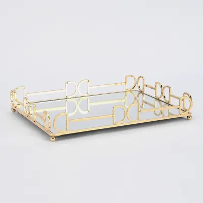 Gold Decorative Glass Mirror Tray