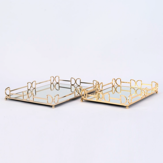 Gold Decorative Glass Mirror Tray